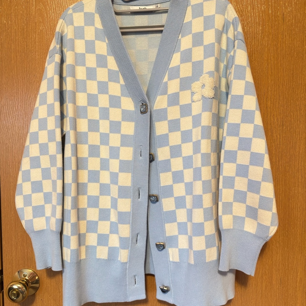 B+ab Blue and White Checkered Cardigan